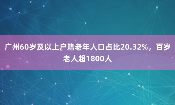广州60岁及以上户籍老年人口占比20.32%，百岁老人超1800人